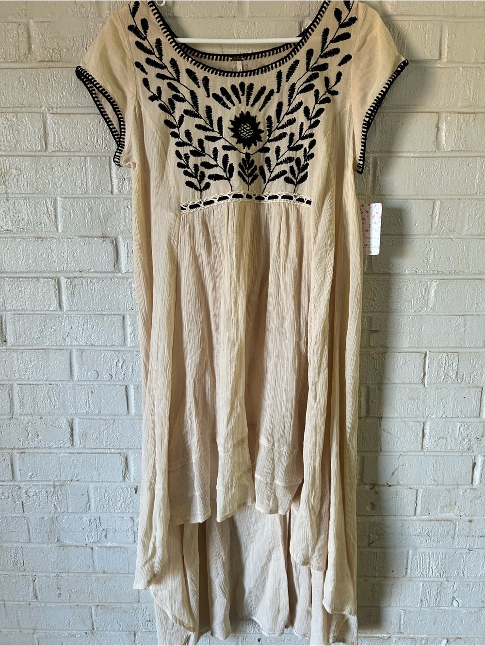Free People Boho Crepe Hi Lo Ivory Dress Embroidered Womens Small Festival NWT